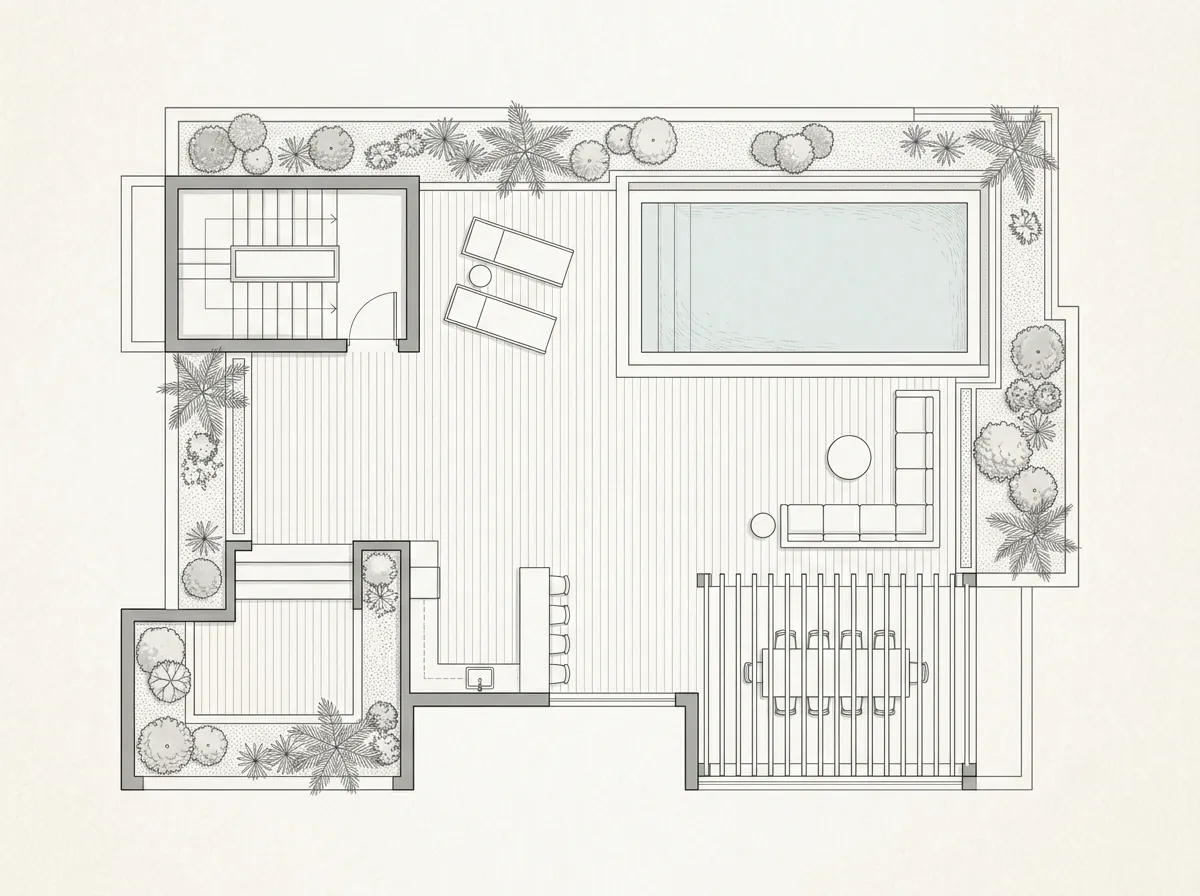 Roof terrace plan of The Ridgeback